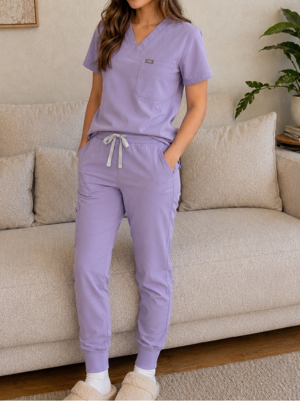 figs lavender dew catarina scrub top XXS, high waisted zamora joggers XS P, set
